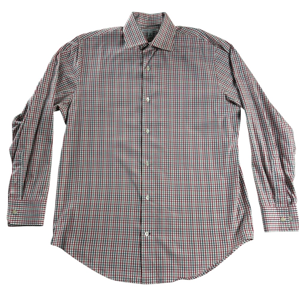 Banana Republic Mens M 15-15.5 Red Gray Tattersall Check Button Down Shirt